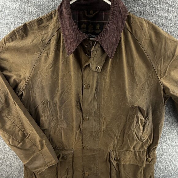 Barbour Ashby Waxed Jacket Men Full Zip XL Brown Tartan Lined Pockets Corduroy - Picture 1 of 16